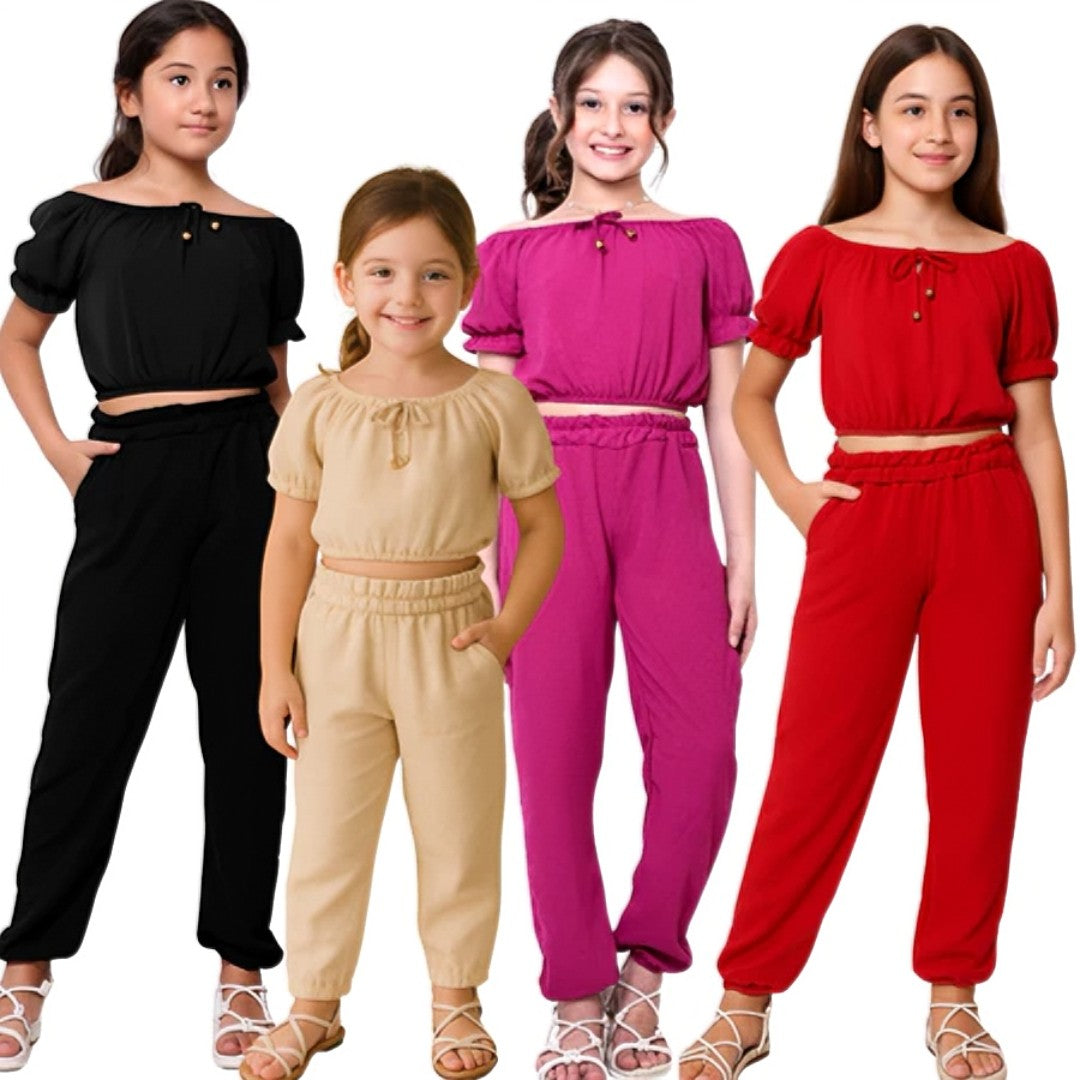 👗 Conjunto Infantil Blogueirinha™ – Calça Jogger + Cropped Ciganinha 💖