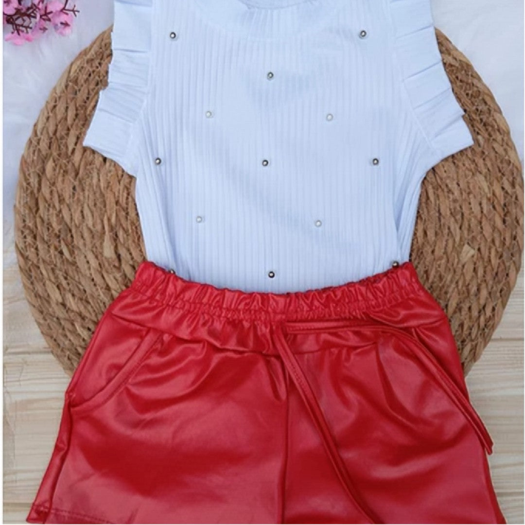 👗 MiniGlam™ – Conjunto Infantil Feminino Blusa e Shorts Cirrê Blogueirinha 💖
