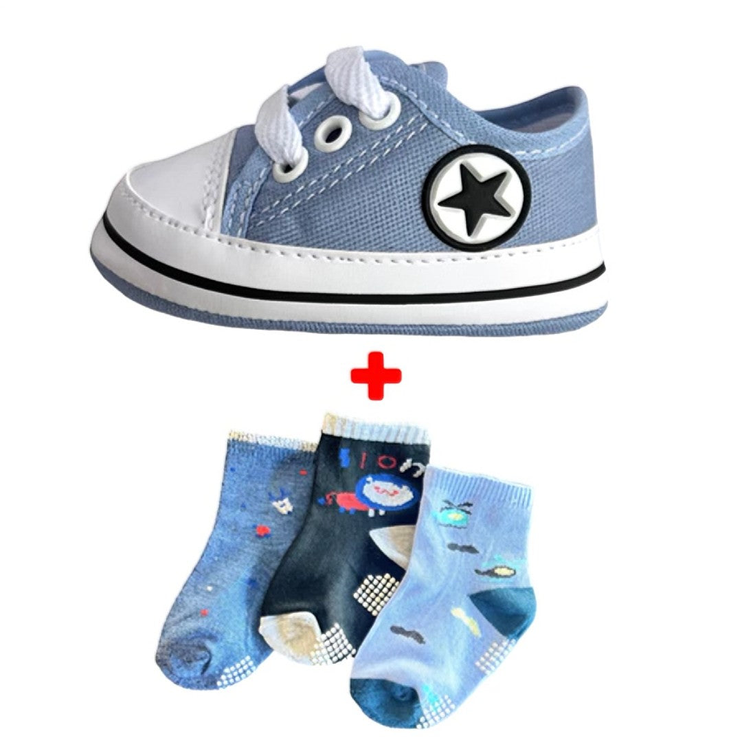 đ BabyStepâą â Kit TĂȘnis + 3 Pares de Meias para BebĂȘ RecĂ©m-Nascido đ¶đ