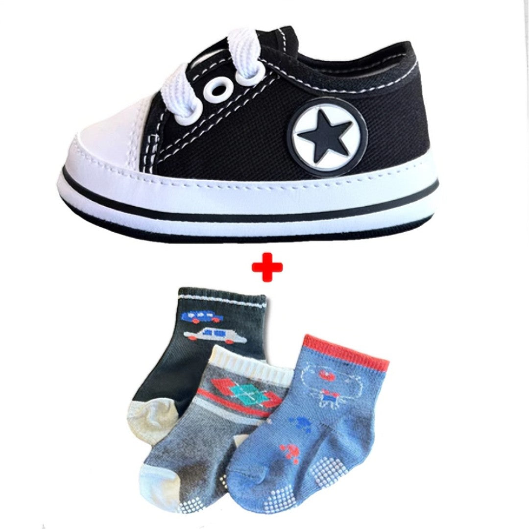 đ BabyStepâą â Kit TĂȘnis + 3 Pares de Meias para BebĂȘ RecĂ©m-Nascido đ¶đ