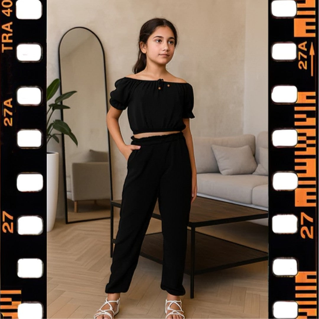 👗 Conjunto Infantil Blogueirinha™ – Calça Jogger + Cropped Ciganinha 💖