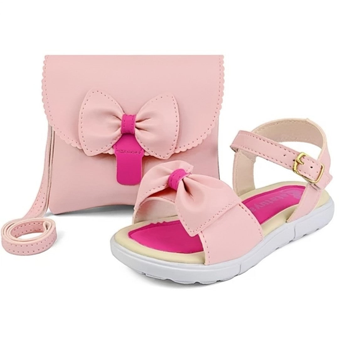 👡 MiniChic™ – Kit Sandália Infantil com Laço + Bolsa Summer para Meninas
