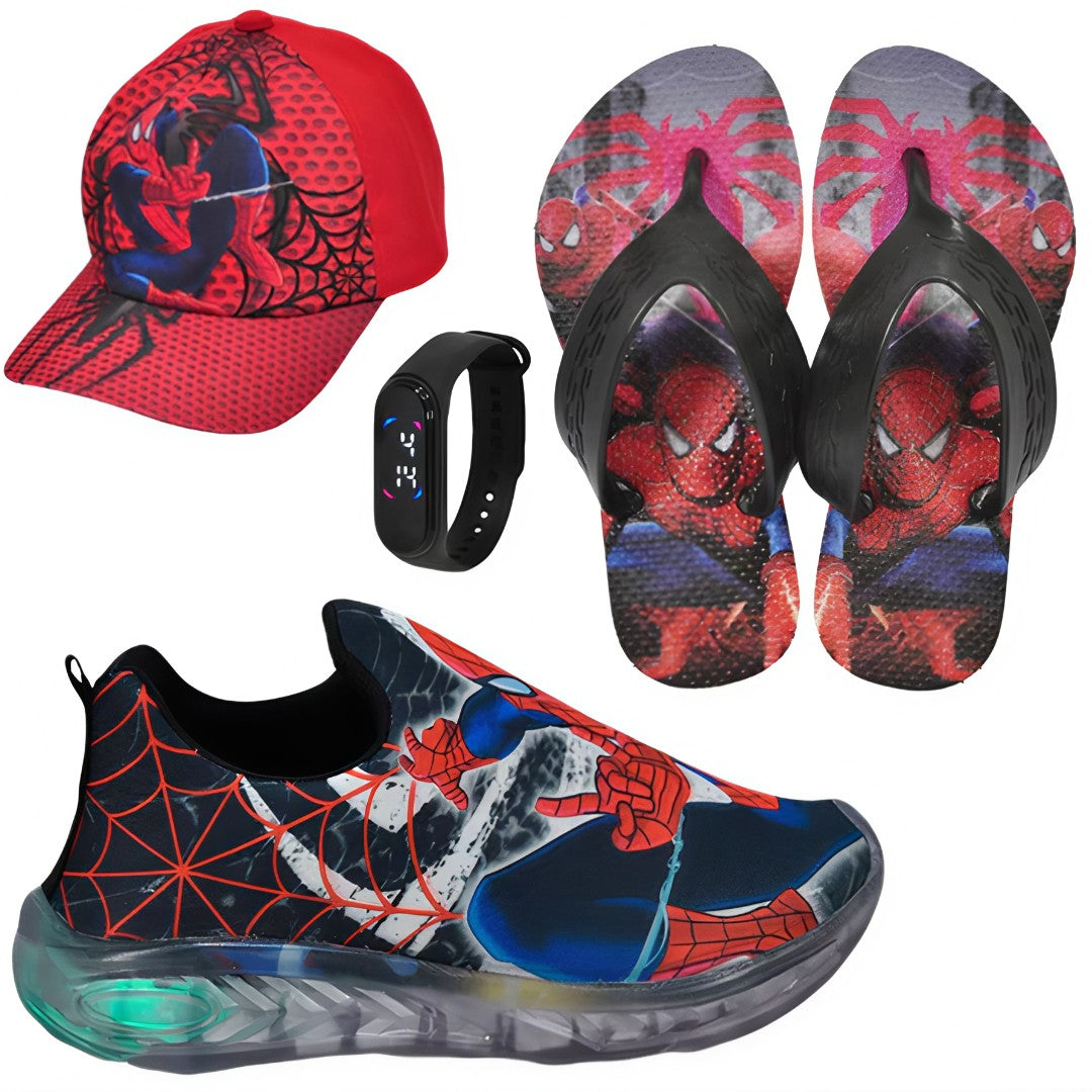 🦸♂️ HeroMax™ – Kit Tênis de LED Infantil + Chinelo + Boné + Relógio