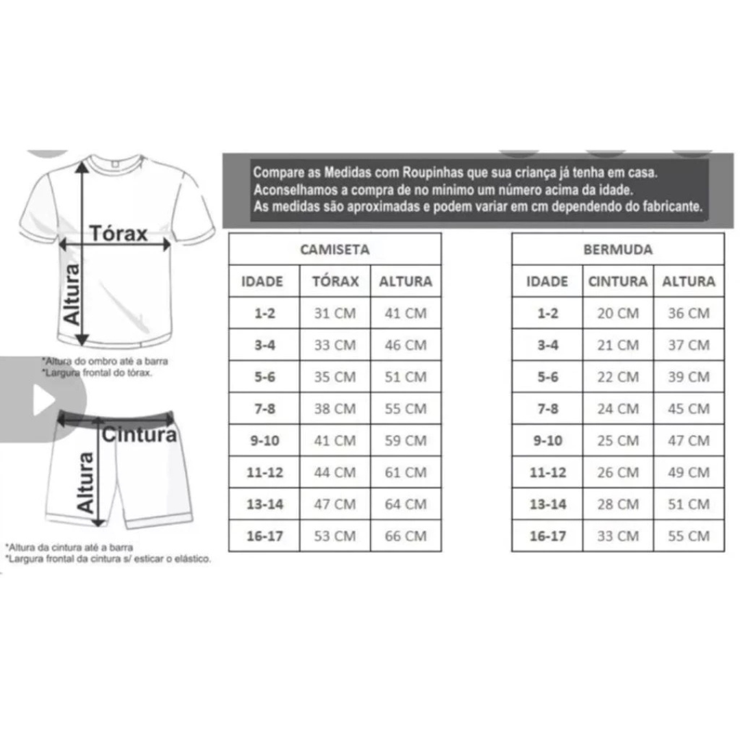 Conjunto Infantil Menino Bermuda & Camisa Masculina Juvenil Dryfit — Personagens (4 ao 14 anos)