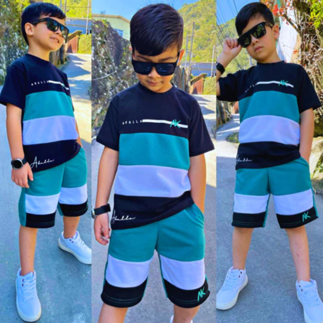 Conjunto Infantil Menino Juvenil Masculino Kit Bermuda e Camiseta Roupa Verão