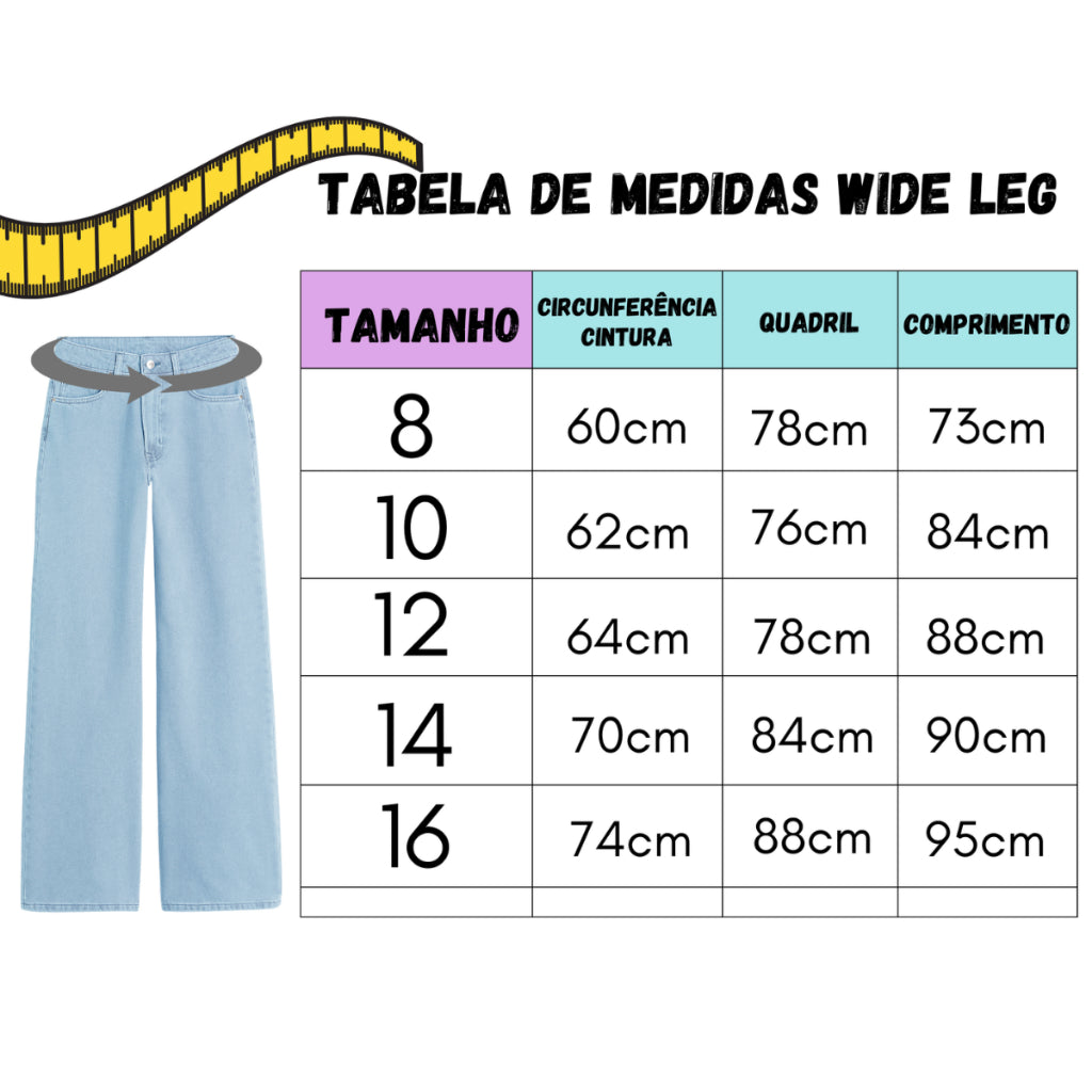 Kit 3 Calça Jeans Menina Wide Leg Infantil e Juvenil