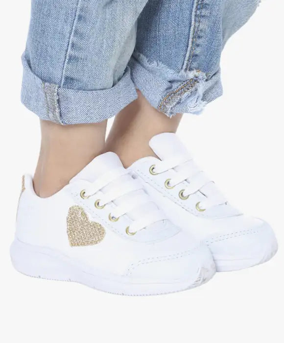 Tênis Feminino Infantil Branco Com Detalhes