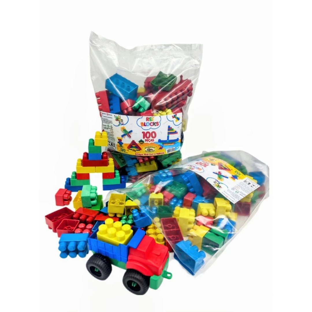 🧱🚚 Reiblock™ Kit Blocos de Montar 100 Peças com Caminhãozinho