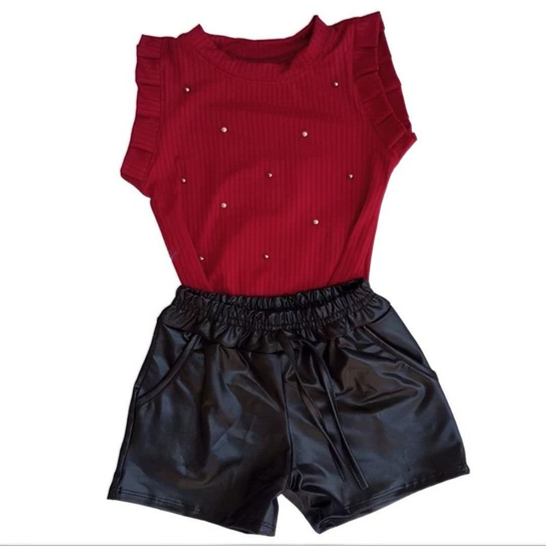 👗 MiniGlam™ – Conjunto Infantil Feminino Blusa e Shorts Cirrê Blogueirinha 💖