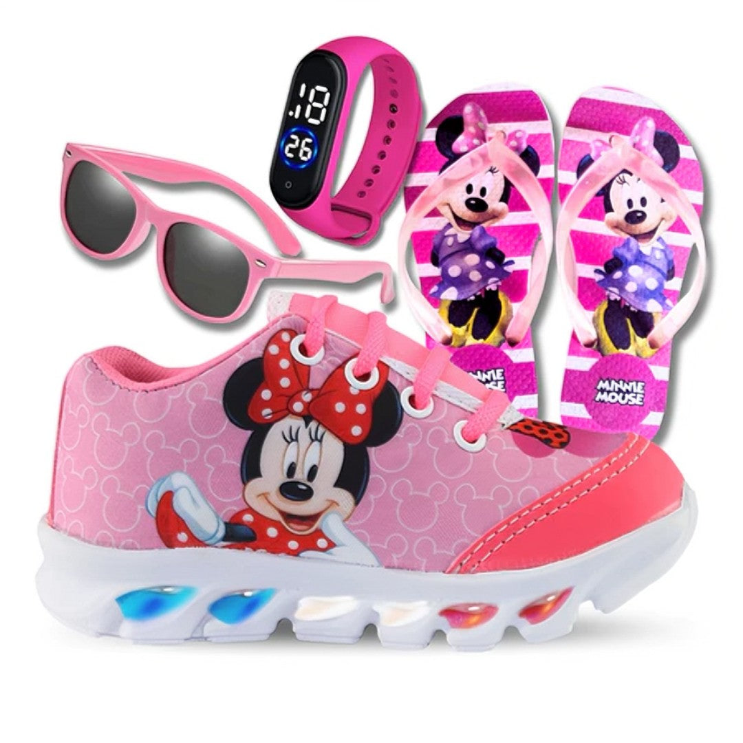 👟✨ MiniLux™ – Kit Tênis de LED + Chinelo + Relógio + Óculos Infantil 🎁