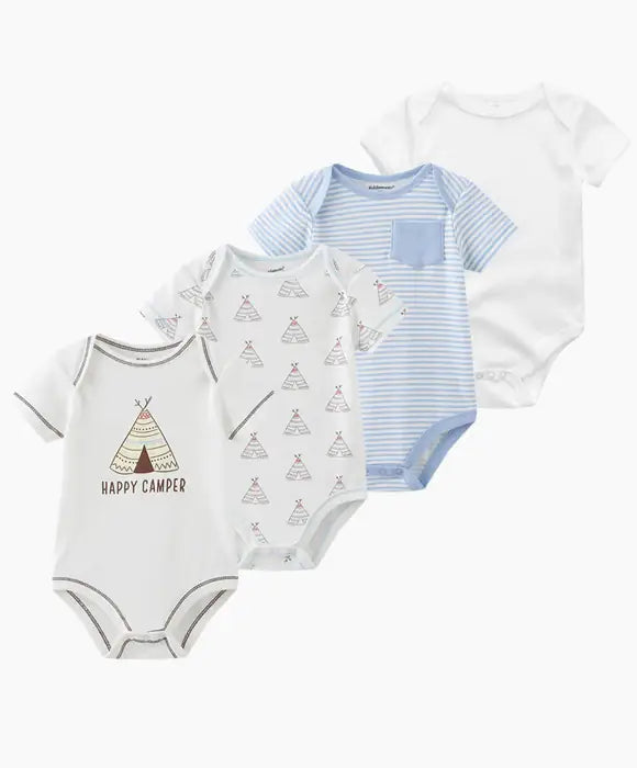 Kit 4 Peças De Roupas De Bebê - Body Manga Curta, Algodão