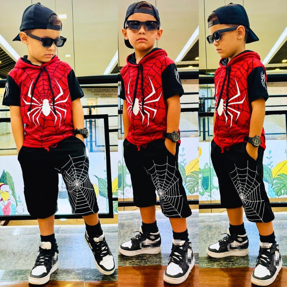 Conjunto Infantil Spider-Man Camiseta Short Heróis.