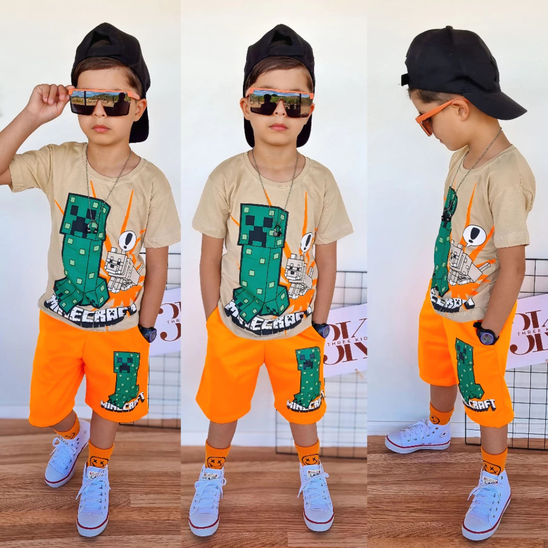 Conjunto Infantil Menino Bermuda & Camisa Masculina Juvenil Dryfit — Personagens (4 ao 14 anos)