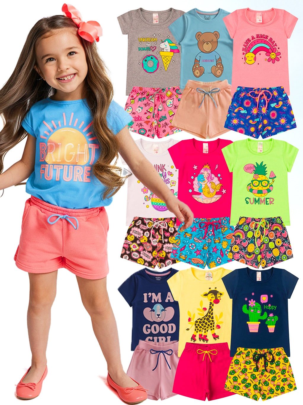 Kit 12 Peças Roupa Infantil Menina Verão Conjunto Criança Feminino Pronta Entrega