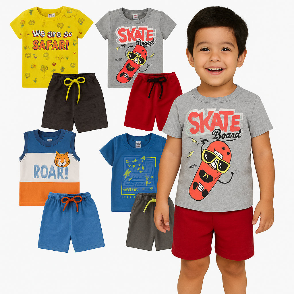 kit 4 peças de Roupa Infantil Masculino Verão - 2 camisa e 2 bermuda Conjunto Masculino