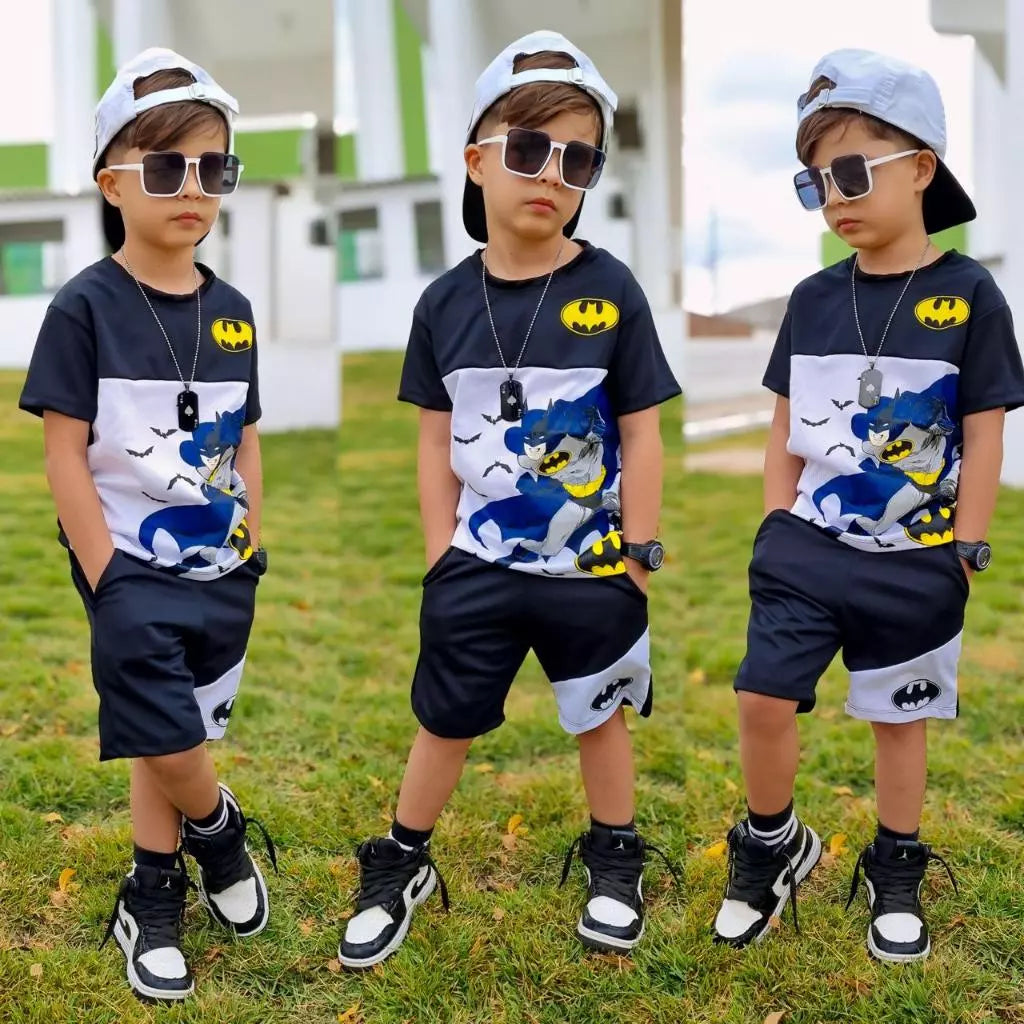 Conjunto Infantil Menino Bermuda & Camisa Masculina Juvenil Dryfit — Personagens (4 ao 14 anos)