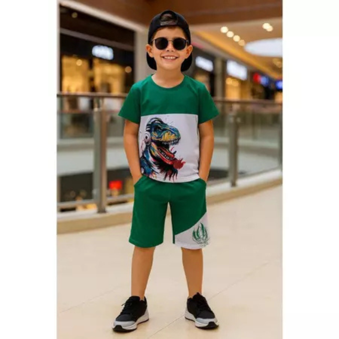 Conjunto Infantil Menino Bermuda & Camisa Masculina Juvenil Dryfit — Personagens (4 ao 14 anos)